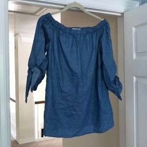 Off the Shoulder Chambray Top with Tie Detail